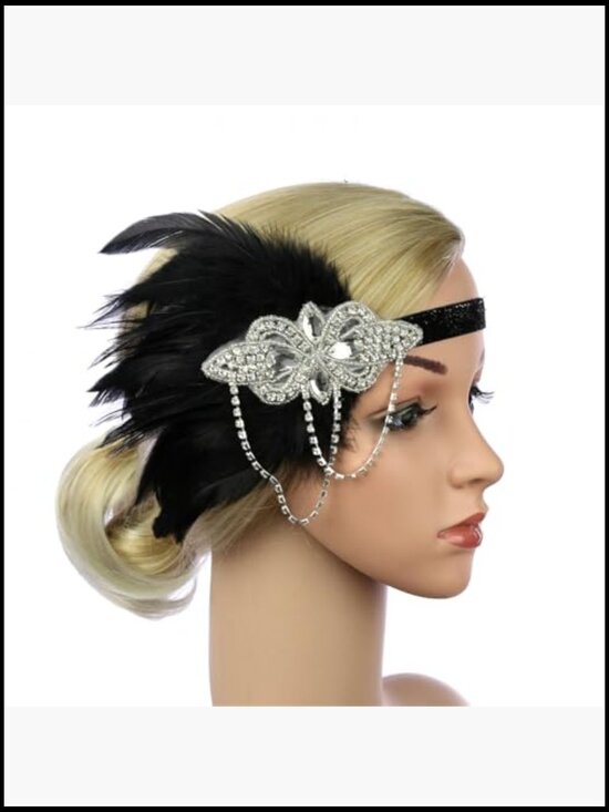 Vintage Flapper Headpiece Crystal Feather Hair Accessory Roaring 20s Gatsby main image 4